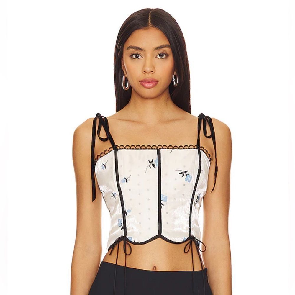 For Love and Lemons Lisette Top White blue floral corset bustier Revolve S